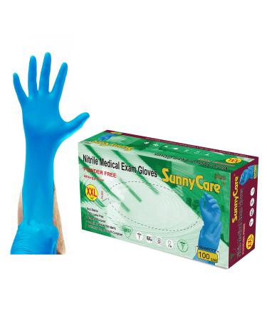100Pcs 8605 SunnyCare 5.0mil Blue Nitrile Medical Exam Gloves Chemo-Rated Powder Free ( Vinyl Latex Free) Size: XX-Large