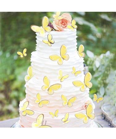 Blumomon 30 PCS 3D Butterfly Cupcake Toppers - Yellow Gold Rim - Perfect for Weddings Baby Showers and Birthday Parties - Buy Online on SooperMarket.com