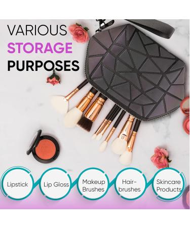 Pryzm Hexagonal Reflective 3D Effect Makeup Bag - Small Stylish & Durable | Perfect for Travel - Shop Internationally - Buy Online on SooperMarket.com