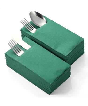 LEKOCH 50 PCs Einweg green cutlery napkins Air laid fabric -like napkins green for wedding premium quality 40x37 cm green - cutlery napkins