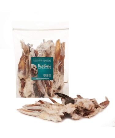 PawGang - Rabbit Ears with Fur 200g (14-16 Furry Ears) - 100% Natural EU Sourced Treats for Dogs Puppies Adult Old Small Large - Tasty Air Dried Chews - Healthy Hypoallergenic - Grain Free - Barf Raw