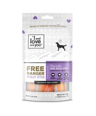 I and love and you Free Ranger Natural Grain Free Bully Stix - 100% Beef Pizzle, 6-Inch, Pack of 5 Free Ranger 6"