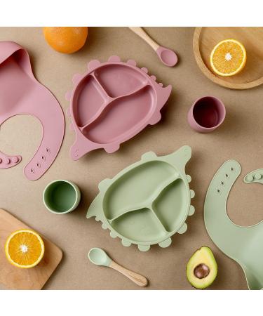 Silicone Baby Feeding Set - Dinosaur Shape Bib & Plate | Baby Suction Dishes - Green (SB008) - Buy Online on SooperMarket.com