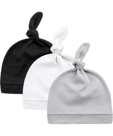 KiddyCare Newborn Hat/Baby Hats 6-12 Months GOTS Organic Cotton Baby Hats Newborn Baby Girl/Baby Boy Moonlit Mountains (Charcoal Slate White) 6-12 Months