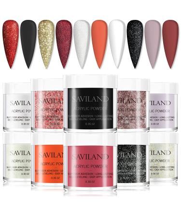 Saviland Halloween Acrylic Powder Set - 10 Colors for French Nails & 3D Nail Art - Professional Red Brown Black Polymer Powder - DIY Gifts - Gorgeous Party Queen - Buy Online on SooperMarket.com