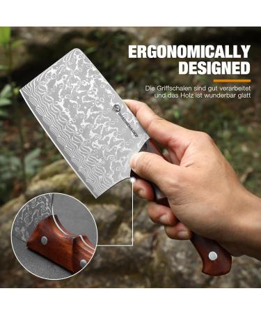 Handmade Drahcenader Damast Hunting & Chef Knife - VG10 Steel Wooden Handle PU Leather Sheath | Outdoor Camping Gear - Buy Online on SooperMarket.com