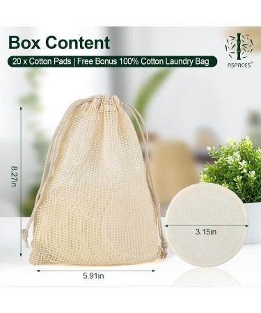 ASPACES Reusable Makeup Remover Pads - 20 Packs Natural Bamboo Cotton Rounds Eco-Friendly for All Skin Types with Cotton Laundry Bag White - Buy Online on SooperMarket.com