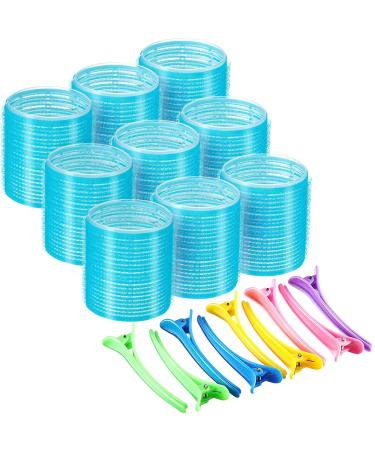 55 mm Self Grip Hair Rollers Set 9 Count Jumbo Size Self Holding Rollers and 9 Multicolor Plastic Duck Teeth Bows Hair Clips Hairdressing Curlers for Women, Men (55 mm, 18 Pieces), Color may vary