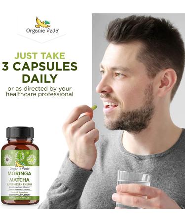 Organic Veda Moringa & Matcha Green Tea Vitamins - 120 Veggie Capsules for Energy Boost, Focus, Stamina, Metabolism & Immune Support - Buy Online on SooperMarket.com