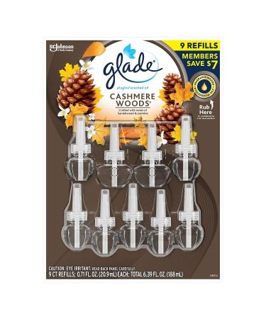 Glade PlugIns Scented Oil Refill Essential Oil Infused Wall Plug in 6.39 fl. oz 9 ct. (Cashmere Woods)