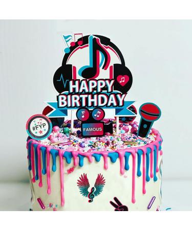 25Pcs TIK Music Happy Birthday Cake ToppersMusical Tik Cupcake Toppers for Girl's Music Karaoke Themed Party SuppliesMusic Birthday Party Decorations