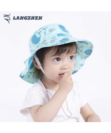 LANGZHEN Beach Sun Protection Hat for Baby Girls - Turquoise, 6-12 Months - Buy Online on SooperMarket.com