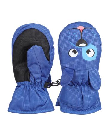 FAYHIJUN Waterproof Kids Mittens Toddler Winter Cold Weather Thermal Fleece Lined Warm PU Palm Gloves Snow Ski Glove for Age 1-9 Boys Girls Baby Skiiing Snowboarding Cycling Running Walking Outdoor blue dog L(Age7-9)