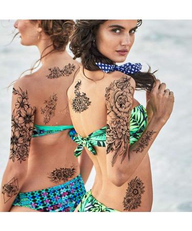 Yazhiji Large Chrysanthemum and Lotus Flowers Temporary Tattoos - Waterproof Fake Stickers for Women - Buy Online on SooperMarket.com