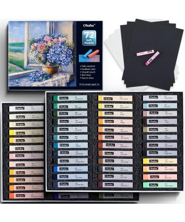 Ohuhu 72 Long Chalk Pastels Set: 72 Soft Pastels For Artists Including 4 Fluorescent Colors With 6 Pastel Papers for Drawing Blending Layering Shading Pastels Art Supplies for Adults Kids Beginners