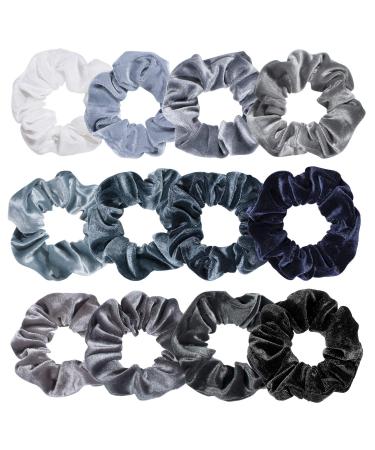 Whaline Blue Gray Theme Hair Scrunchies Velvet Elastics Scrunchy Bobbles Soft Hair Bands Hair Ties Hair Accessories for Girls, Women(12 Colors)