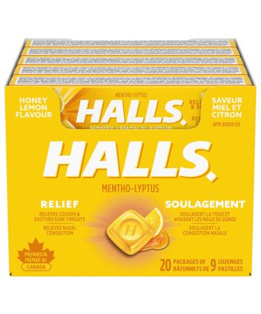 Halls Honey Lemon Cough Drops 9 count 20 Packs Cough Drops Honey Lemon Singles (Full Tray)