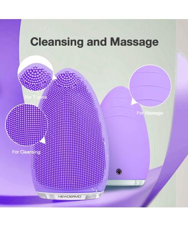 Facial Cleansing Brush by NEWDERMO Vibrating Silicone Face Scrubber - 2 Function Modes and 7 Speeds Rechargeable IPX7 Waterproof Face Brush for Deep Cleaning Pores Exfoliating and Massaging Purple - Buy Online on SooperMarket.com