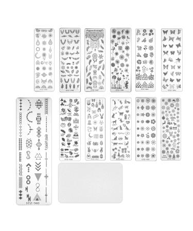 13 pieces nail art punching panels with scrapers flower flower animals pattern manicure template tools for nails decoration professional diy salon