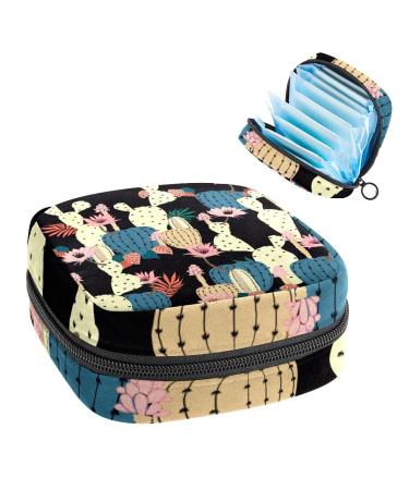 Anna Cowper Black Cactus Sanitary Napkin Storage Bag Feminine Menstrual Cup Pouches Nursing Pad Holder Tampon Bags Portable Period Bag for Women Teen Girls 1Pcs Multi-colored 1