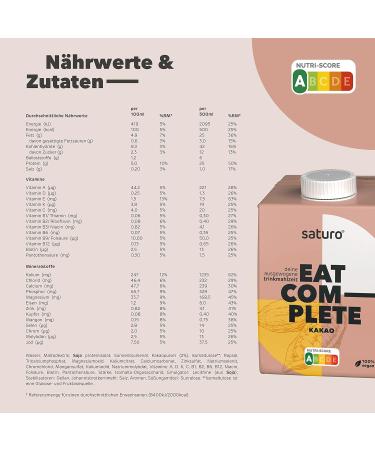 Saturo Cocoa Drinking Meal - Vegan Astronaut Food with Protein & Nutrients | 6x500ml | 500kcal Per Pack - Buy Online on SooperMarket.com