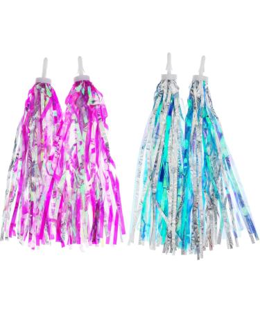 Kasteco 2 Pairs Bicycle Tassel Ribbons - Blue/Silver & Hot Pink/Silver | Bike Handlebar Streamers for Scooters - Buy Online on SooperMarket.com