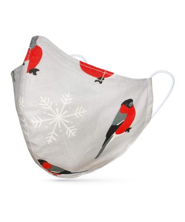 Dance pattern makeshift mask washable 100% cotton for children and adults - nose bracket and filter bag - mouth and nose protection 2 -layer - Oeko -Tex standard 100 birds gray red L (1 Pack)