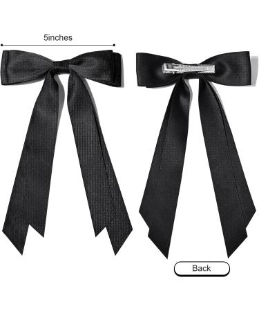 2PCS Silky Satin Hair Bows Hair Clip Black Hair Ribbon Ponytail Holder Accessories Slides Metal Clips Hair Bow for Women Girls Toddlers Teens Kids (Black+Coffee) - Buy Online on SooperMarket.com