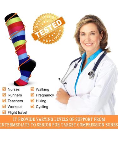 QUXIANG Compression Socks 15-20 mmHg for Women & Men - Medical Grade for Running, Nursing, Travel - Large-X-Large, 015 Black/Blue/Red/Green/White/Pink - Buy Online on SooperMarket.com