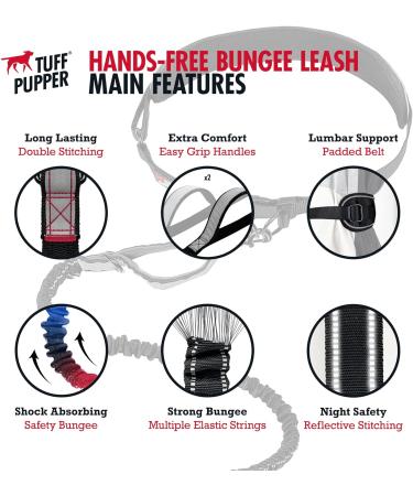 Tuff Pupper Heavy Duty Hands Free Dog Leash | One Large Dog Up to 125 lbs | Comfortable Shock Absorbing Bungee | Reflective Padded Handles | Lumbar Waist Belt 22-45" | Walking Jogging Running Leash One Large Dog (45-125 pounds) - Buy Online on SooperMarket.com