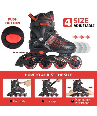 Illuminating Adjustable Inline Skates for Kids & Adults | All-Wheel Glow Roller Skates - Red - Buy Online on SooperMarket.com
