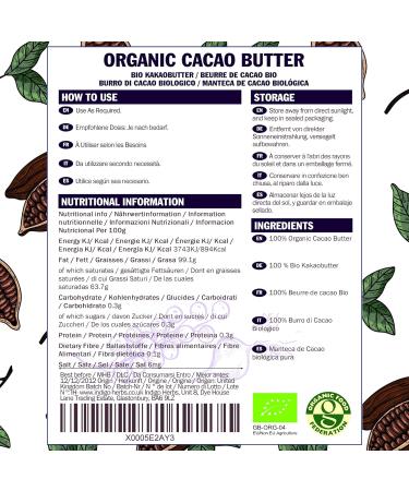 Indigo Herbs Organic Cacao Butter 250g Pure, Raw, Unrefined | Pack of 1 - Buy Online on SooperMarket.com