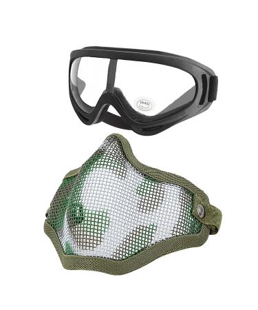 MGFLASHFORCE Airsoft Mask and Goggles, Steel Mesh Mask Army Green