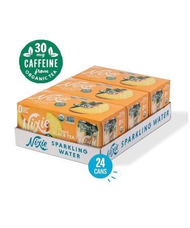 Nixie Sparkling Water Peach Black Tea Lightly Caffeinated (30mg) | 12 fl oz cans 24 pack | Organic Non-GMO 0 Calories 0 Sugar 0 Sodium - Buy Online on SooperMarket.com
