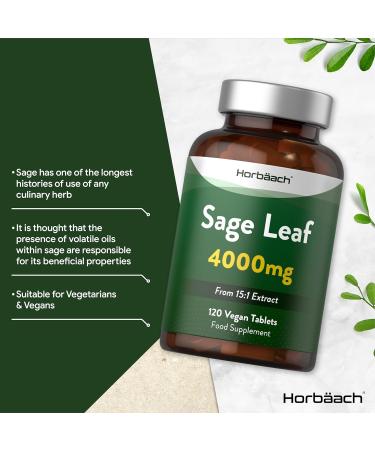 Sage Menopause Tablets 4000mg | Hot Flush Relief Supplement | 120 Vegan Tablets by Horbaach - Buy Online on SooperMarket.com