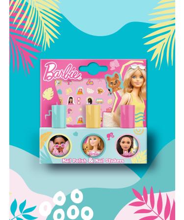 Barbie Children's Nail Varnish & Stickers Gift Set - Non-Toxic - Waterbase Polish - Peelable varnish - Gift