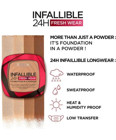 L'Or al Paris Infallible 24H Fresh Wear Foundation in a Powder Full-coverage Longwear Weightless Smooth Finish Water-proof and Transfer-proof 300 Amber 300 Amber 9 g (Pack of 1) - Buy Online on SooperMarket.com