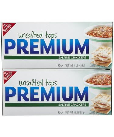 Premium Saltine Crackers - Unsalted Tops, 16 oz, 2 pk Unsalted 1 Pound (Pack of 2)