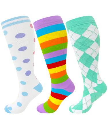 WHOTAY Plus Size Compression Socks Wide Calf for Women 20-30mmhg 2xl 3xl 4xl 5xl diabetic circulation breathable for nurse varices Green-3pairs XX-Large