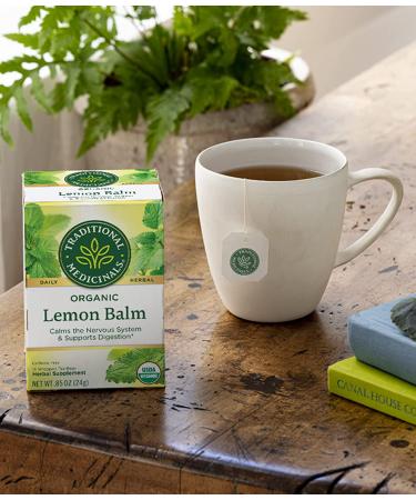 Organic Lemon Balm Herbal Tea - Caffeine Free, 16 Wrapped Bags | Traditional Medicinals - Buy Online on SooperMarket.com