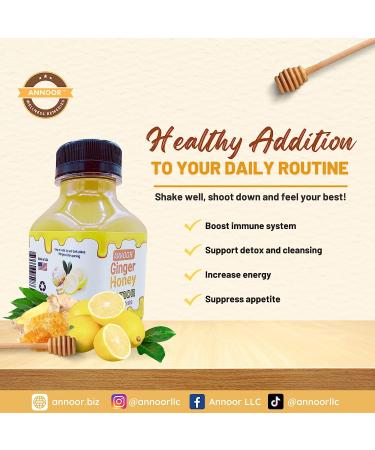 Annoor 100% Raw Honey with Pressed Ginger & Lemon Juice Concentrate - Detox Water Refresher, Tea, Cocktail & Dressing - 12.5 Fl Oz - Buy Online on SooperMarket.com