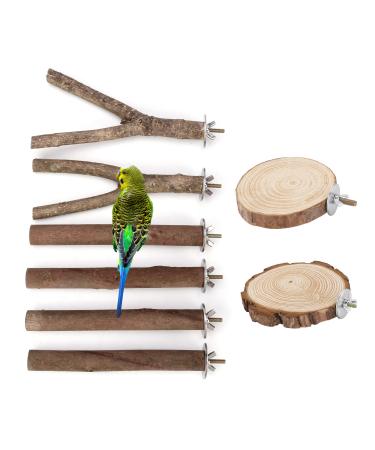 Mogokoyo 8 PCS Natural Wood Bird Perch Birdcage Stand Wooden Parrot Perch Stand Perch Platform Cage Accessories for Parrotlets Budgies Cockatiels Parakeets Lovebirds Style A