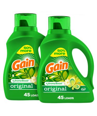 Gain Laundry Detergent Liquid Soap Plus Aroma Boost Original Scent He Compatible 90 Loads Total 65 Fl Oz (Pack Of 2)