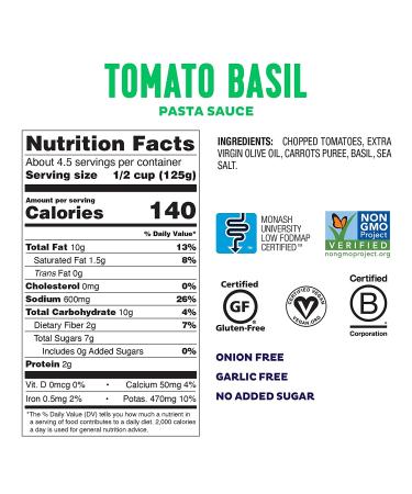 Fody Food Co Tomato Basil Pasta Sauce - 19.4 oz (Gluten-Free, Low-FODMAP) - Buy Online on SooperMarket.com