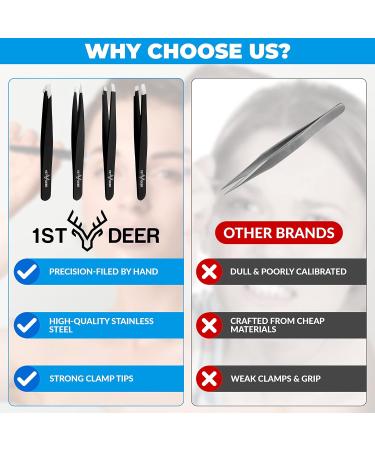 Deer Precision Tweezers Set - Stainless Steel, Professional Ingrown Hair Remover with Carry Pouch for Men & Women - Buy Online on SooperMarket.com