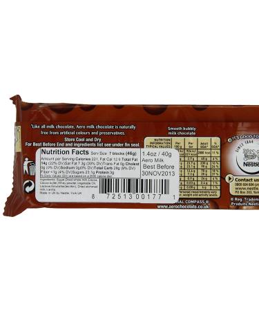 Nestle Aero Milk Chocolate Bar 1.4oz (27g), Pack of 12 - Delicious Airy Chocolate Treat - Buy Online on SooperMarket.com