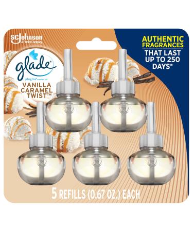 Glade PlugIns Refills Air Freshener, Scented and Essential Oils for Home and Bathroom, Vanilla Caramel Twist, 3.35 Fl Oz, 5 Count