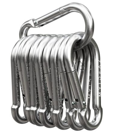 Karabiner set (60 mm 80 mm 100 mm) with snap lock made of high-quality premium steel for camping hiking key rings carabiner hooks from 120 kg to 350 kg 80mm x 8mm (10 pieces)
