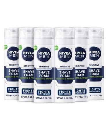 NIVEA MEN Sensitive Shave Foam with Vitamin E, Soothing Chamomile and Witch Hazel Extracts, 6 Pack of 7 Oz Cans 7 Fl Oz (Pack of 6)