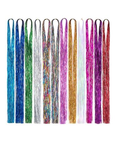 12 Colors Hair Lametta with 1800 strands hair part hair extension strands extensions hair extensions glitter glits tinsel hair extension for women girls 100cm